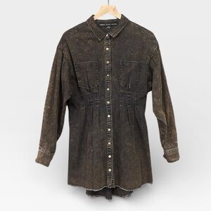 HYFVE Black Stone Wash Snap Front Cotton Denim Mini Dress Size Large